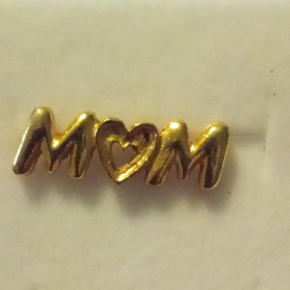 Gold 'Mom' Heart Hat Pin Brooch